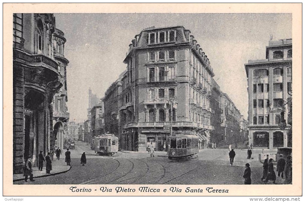 02948 "TORINO - VIA PIETRO MICCA E VIA S. TERESA"  ANIMATA, TRAMWAY, FIAT.  CART. NON  SPED. - Transport