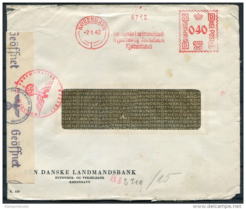 1942 Denmark Copenhagen Danske Landmandsbank Franking Machine Censor Cover - Covers & Documents
