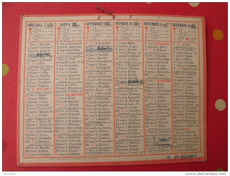 Almanach Des PTT.  Calendrier Poste, Postes Télégraphes.1929. - Tamaño Grande : 1921-40