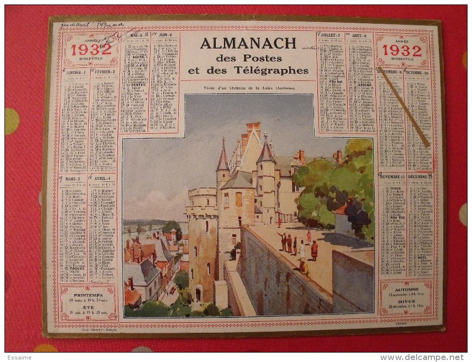 Almanach Des PTT. Calendrier Poste, Postes Télégraphes.1932. Château D'Amboise - Grand Format : 1921-40