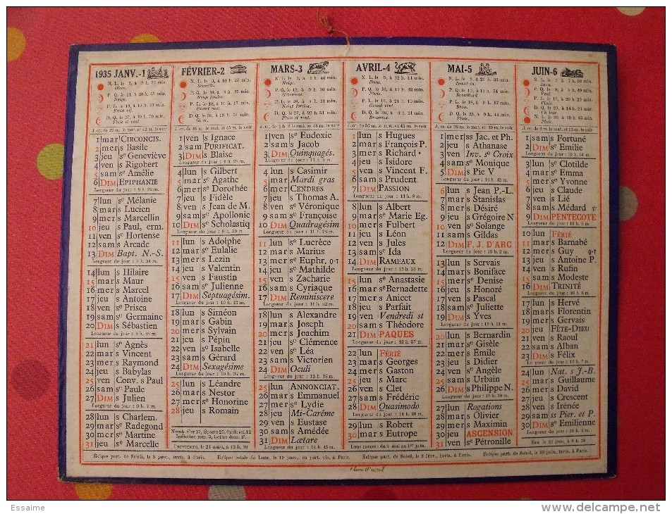 Almanach Des PTT.  Calendrier Poste, Postes Télégraphes.1935. - Tamaño Grande : 1921-40