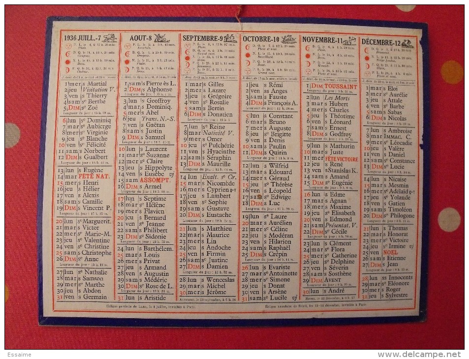 Almanach Des PTT.  Calendrier Poste, Postes Télégraphes.1936. - Grand Format : 1941-60