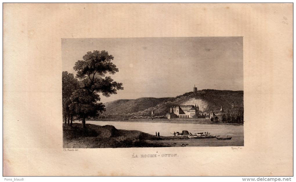 1835 - Gravure Sur Cuivre - La Roche-Guyon (Val-d´Oise) - Vue Générale - FRANCO DE PORT - Prints & Engravings