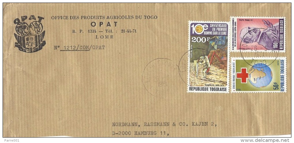 Togo 1981 Lome Nyekonakpobe Moon Landing Space Red Cross Pope Paul VI Cover - Togo (1960-...)