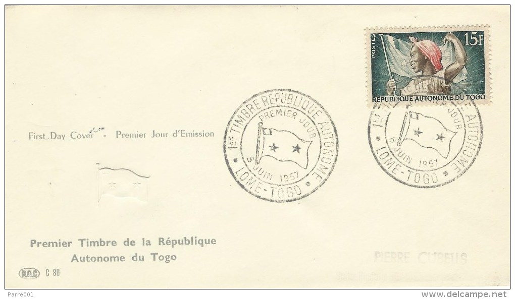 Togo 1957 Lome Autonomy Flag Woman FDC Cover - Togo (1960-...)