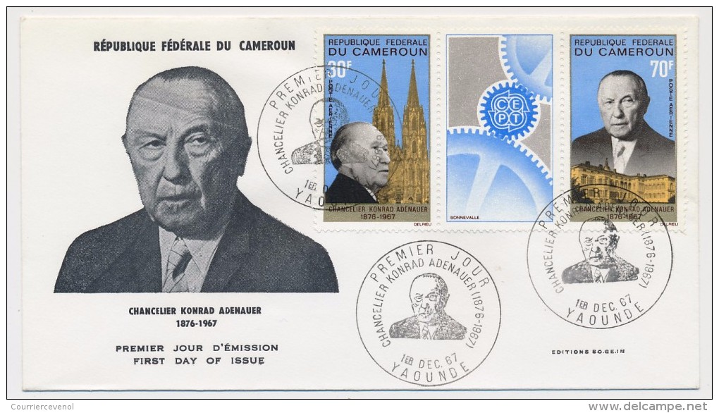Cameroun => Enveloppe FDC => Chancelier Konrad Adenauer - Yaoundé - 1er Déc 1967 - Cameroun (1960-...)