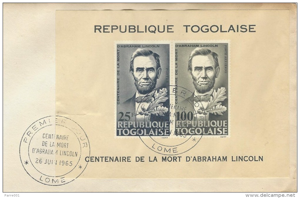 Togo 1965 Lome Abraham Lincoln Miniature Sheet Imperforated Non-dentelé FDC Cover - Togo (1960-...)