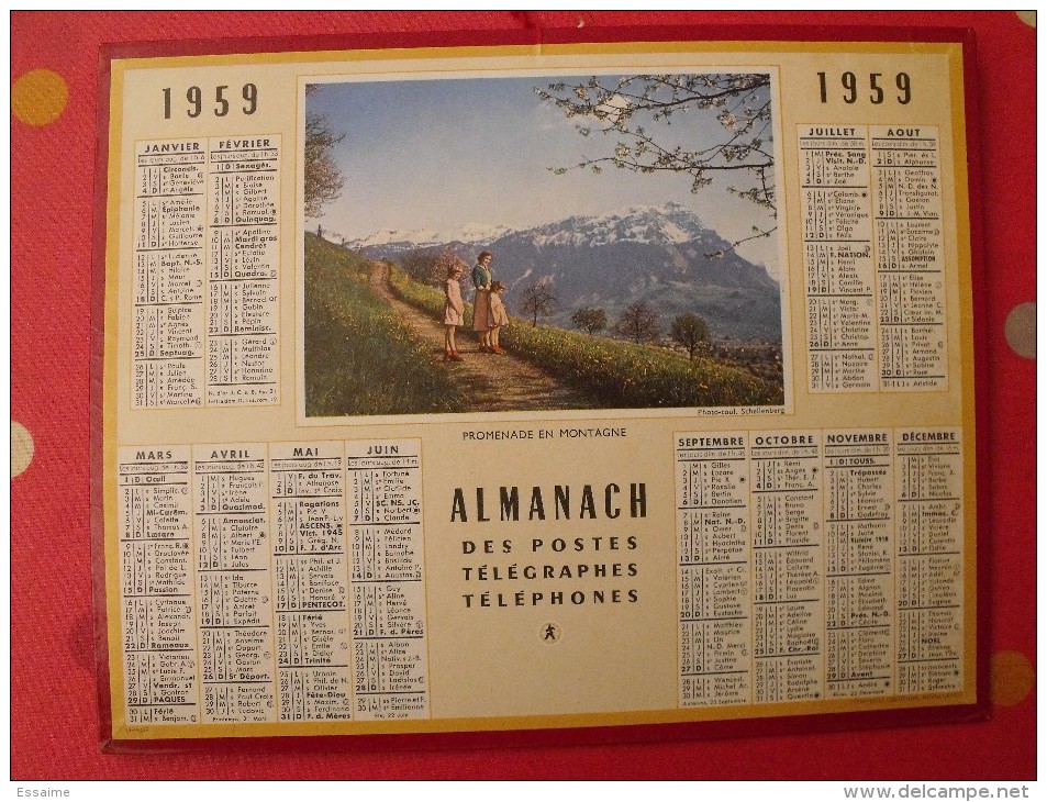 Almanach Des PTT. Mayenne Laval. Calendrier Poste, Postes Télégraphes.1959. Promenade En Montagne - Formato Grande : 1941-60