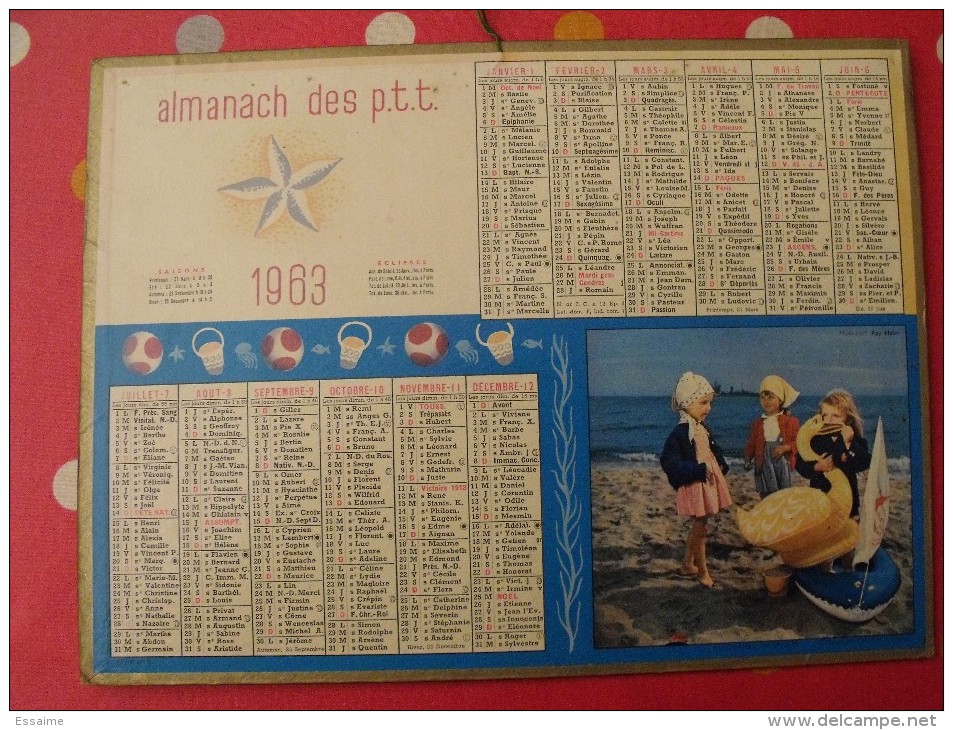 Almanach Des PTT. Mayenne Laval. Calendrier Poste, Postes Télégraphes.1963. Enfants à La Plage - Big : 1961-70