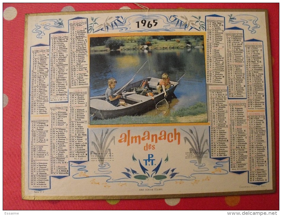 Almanach Des PTT. Mayenne Laval. Calendrier Poste, Postes Télégraphes.1965. Pêche En Barque - Big : 1961-70