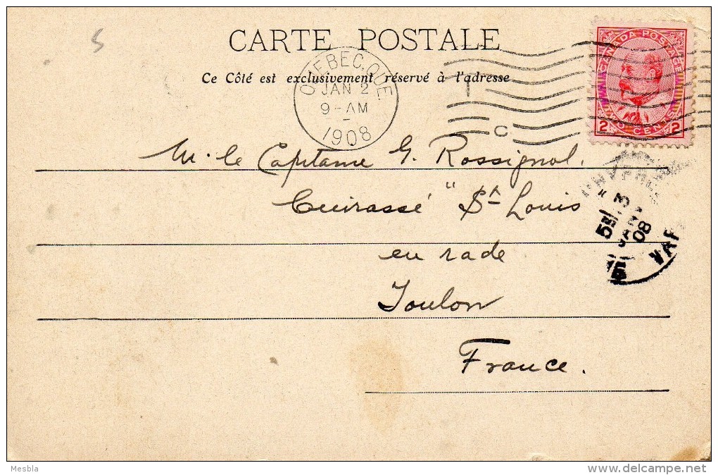 CPA  -  QUEBEC  . 87  ( Canada)  La Porte Kent -   Capitaine Rossignol  Cuirassé " St Louis" En Rade De Toulon - 1908 - Québec – Les Portes