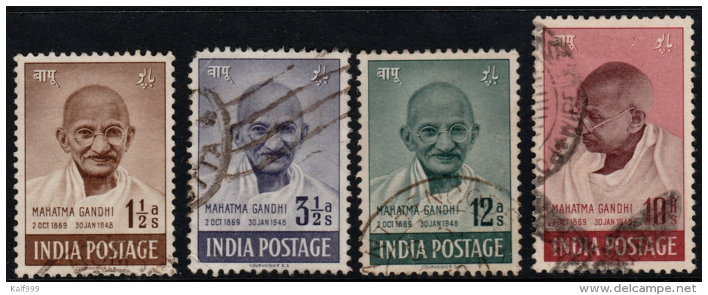 ~~~ India 1948 - Mahatma Gandhi Complete Set - Mi. 187/190 (o) Used ~~~ - Mahatma Gandhi