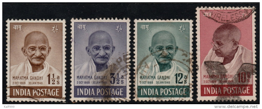 ~~~ India 1948 - Mahatma Gandhi Complete Set - Mi. 187/190 (o) Used ~~~ - Mahatma Gandhi