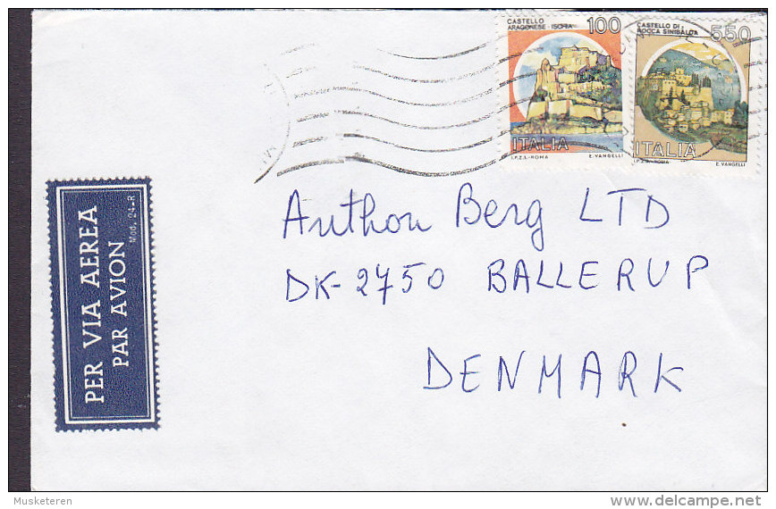 Italy PER VIA AEREA Par Avion Label 1986 Cover Lettera BALLERUP Denmark Burg Castello Castle Stamps - Airmail