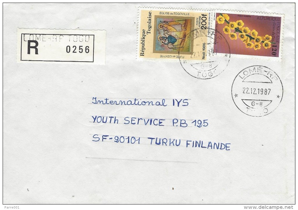 Togo 1987 Lome RP Index G8 Fresco Flight Egypt Flower Registered Cover - Togo (1960-...)