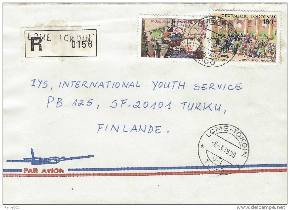 Togo 1990 Lome Tokoin Index G4 French Revolution Wheat Flour Industry Registered Cover - Togo (1960-...)