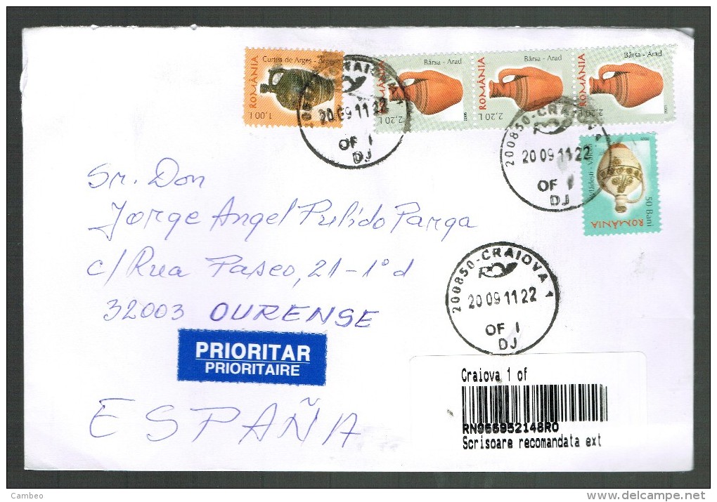 ROMANIA RUMANIA LETTRE REGISTRERED 2011 CERAMIC  POTTERY CRACOVIA - Used Stamps