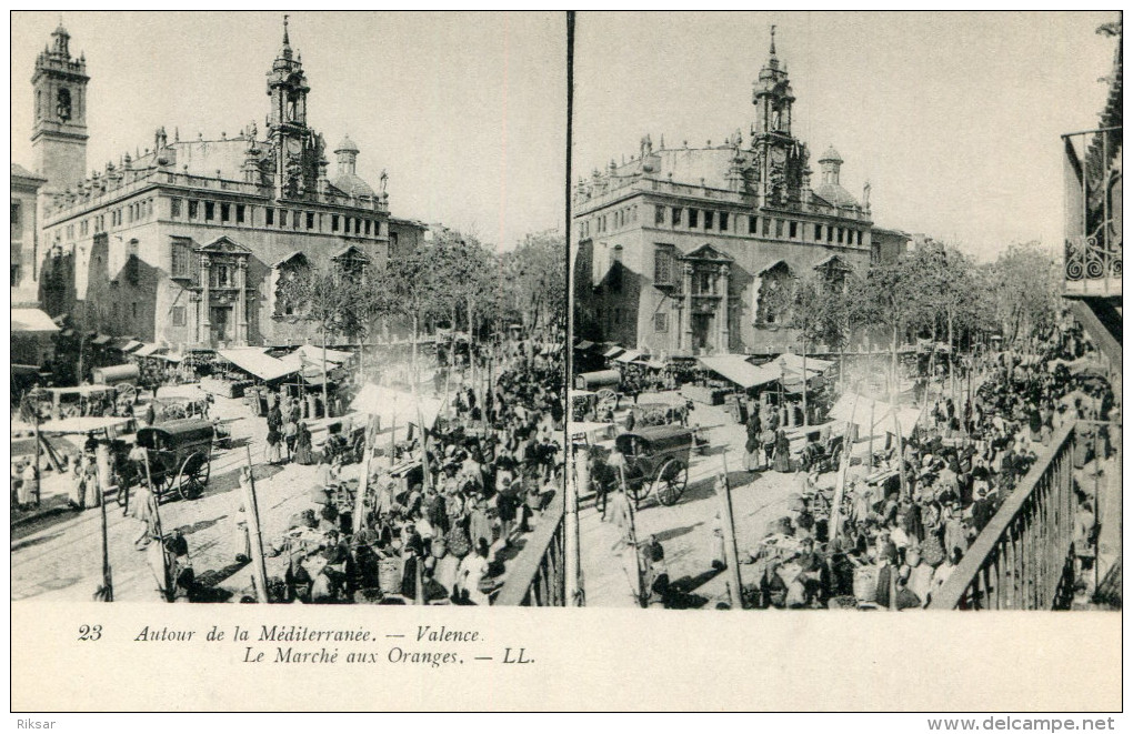 ESPAGNE(VALENCIA) MARCHE AUX ORANGES(CARTE STEREO) - Valencia