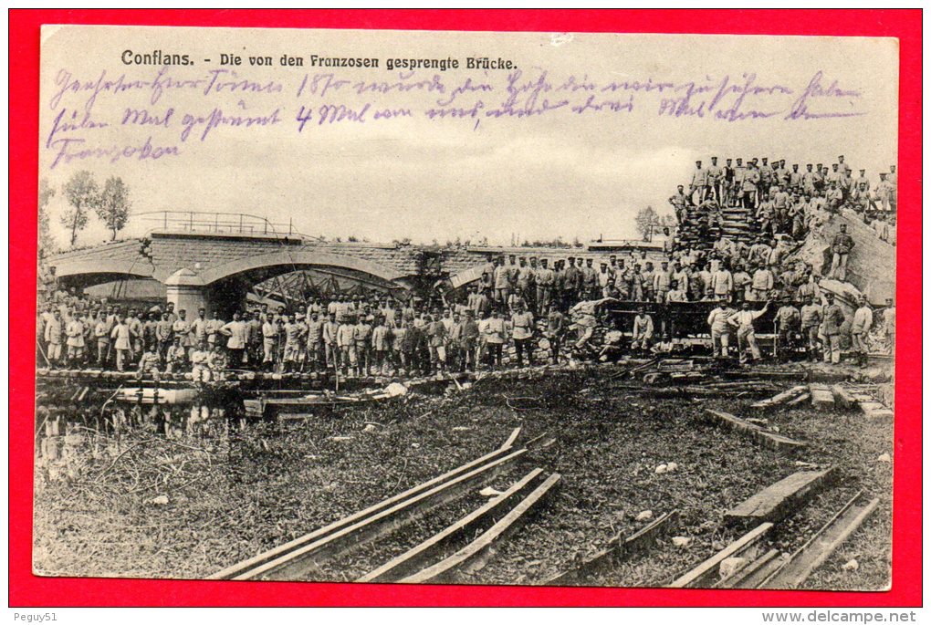 54. Conflans. Soldats Allemands Reconstruisant Le Pont  Détruit Par Les Français. Feldpoststation Nr 100.  1915 - Jarny