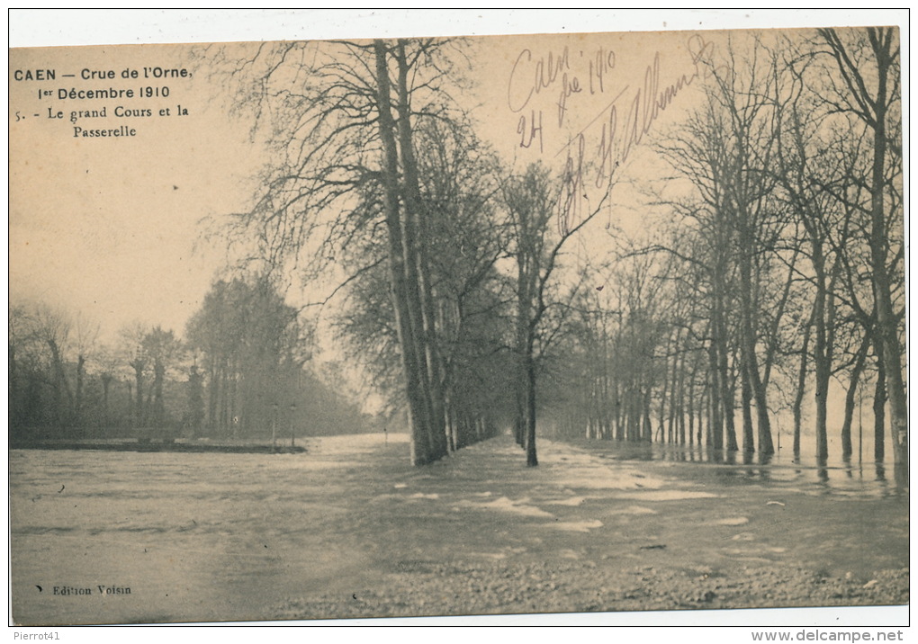 CAEN - Crue De L´Orne - 1er Décembre 1910 - Le Grand Cours Et La Passerelle - Caen