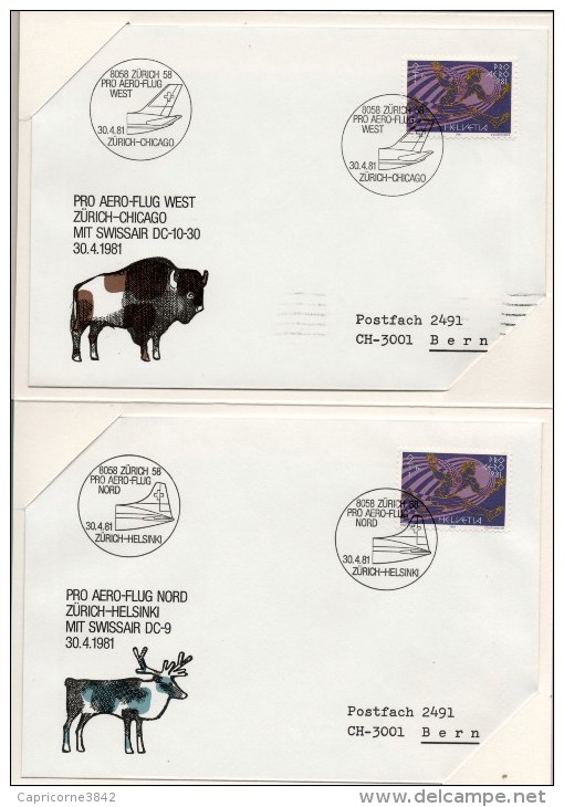 1981 - Suisse - PRO AERO - 50eme Anniversaire De La SWISSAIR. Collector Complet 5 Cartes - Autres & Non Classés