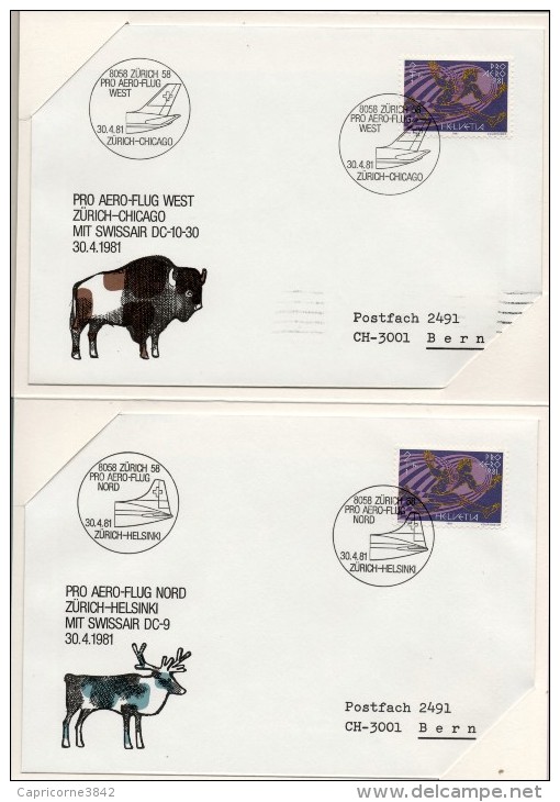 1981 - Suisse - PRO AERO - 50eme Anniversaire De La SWISSAIR. Collector Complet 5 Cartes - Otros & Sin Clasificación