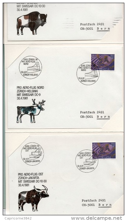 1981 - Suisse - PRO AERO - 50eme Anniversaire De La SWISSAIR. Collector Complet 5 Cartes - Other & Unclassified