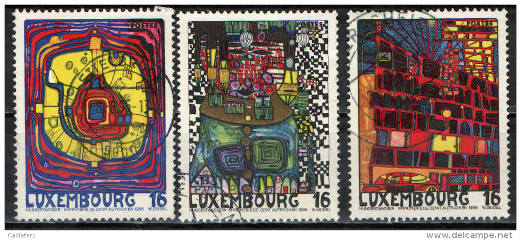 LUSSEMBURGO - 1995 - LUSSEMBURGO: CITTA´ EUROPEA DELLA CULTURA - DIPINTI DI F. HUNDERTWASSER - USATI - Used Stamps