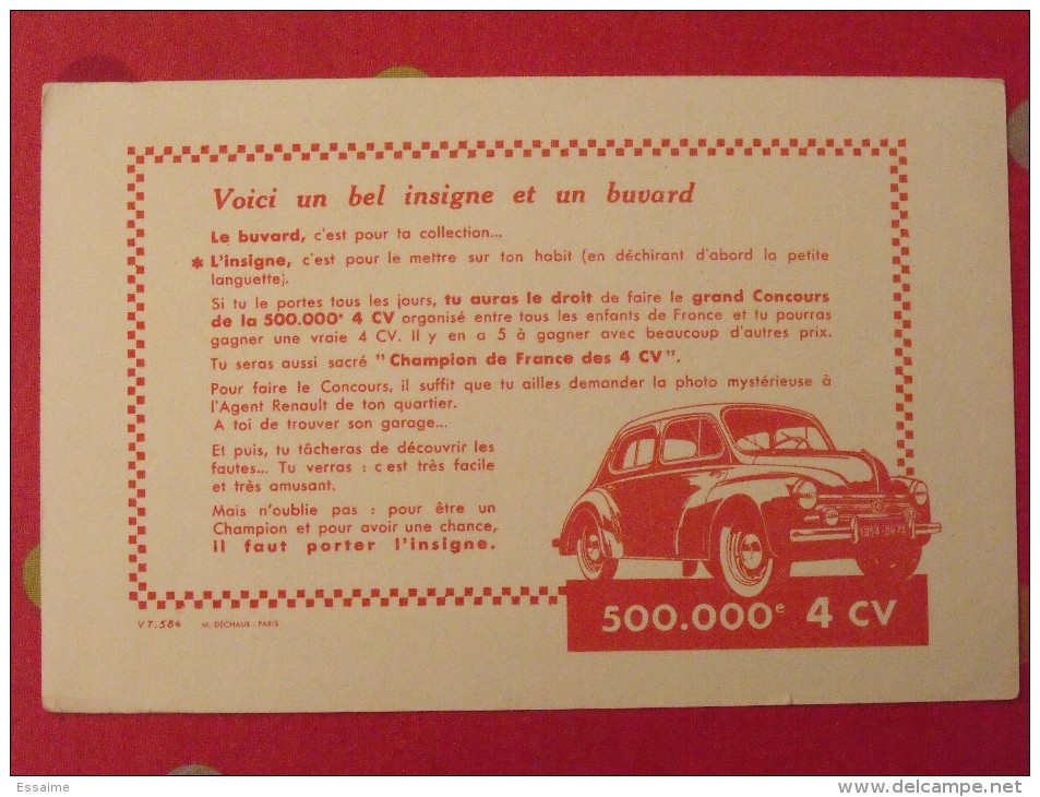 Buvard Renault 4 CV. Concours 500000° 4 CV. Vers 1950 - Transports