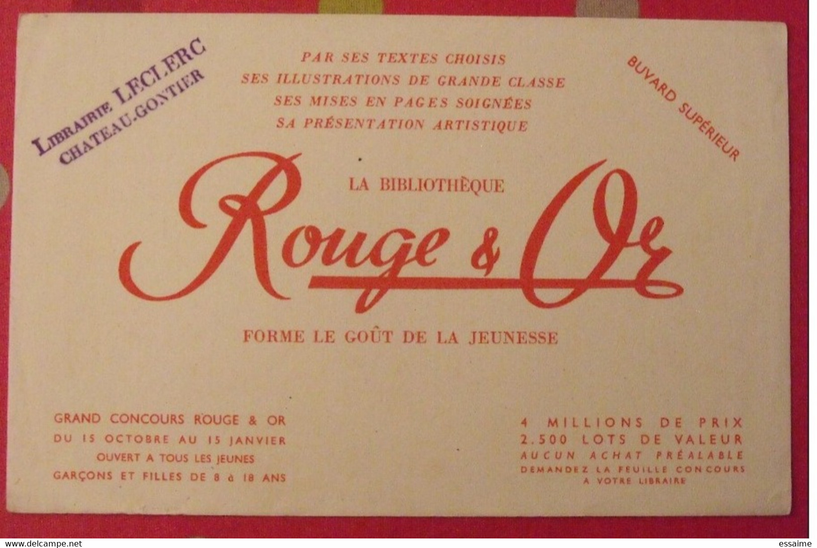 Buvard Bibliothèque Rouge Et Or. Grand Concours. Vers 1950 - Stationeries (flat Articles)