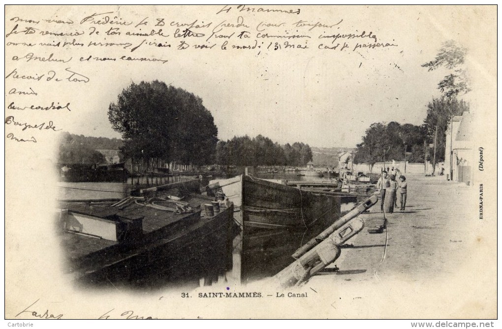 77 - SAINT-MAMMÈS - Le Canal - (péniches) - Carte Précurseur - Animée - Saint Mammes