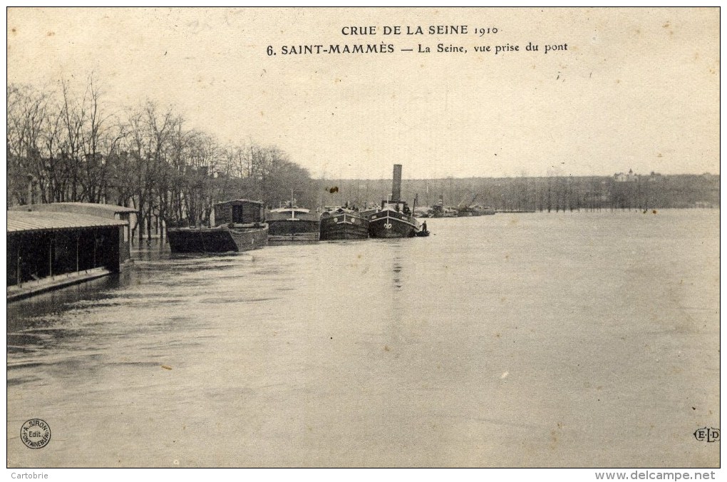 77 - SAINT-MAMMÈS - Crue De La Seine 1910 - La Seine, Vue Prise Du Pont - (péniches) - ELD - Saint Mammes