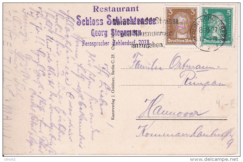 AK Berlin - Am Schlachtensee - Stempel Restaurant Schloss Schlachtensee - 1927 (20044) - Steglitz