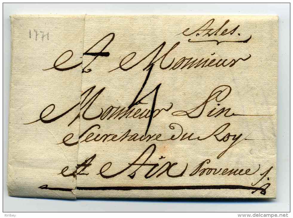 MP ARLES Manuscrit Lenain N°1 / Dept 12 Bouches Du Rhône / 1771 / Pour AIx En Provence - 1701-1800: Précurseurs XVIII