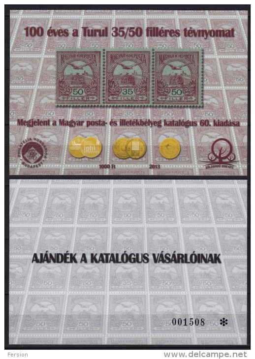 100th Anniv. Of TURUL Stamp Error- 2013 Hungary - Philatelist Memorial Sheet - Commemorative Sheets