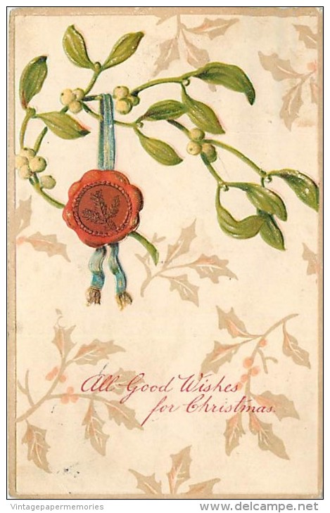 257705-Christmas, PFB No 6156-5, Mistletoe With Berries, Embossed Litho - Autres & Non Classés