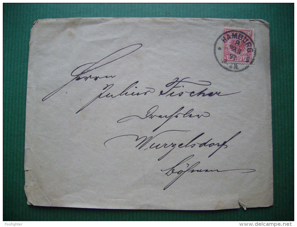 Germany Empire: Cover Hamburg 10 Pf -  Wurzelsdorf Schenkenhahn Tanwald (Isergebirge, Schlesien) - 1891 - Briefe U. Dokumente