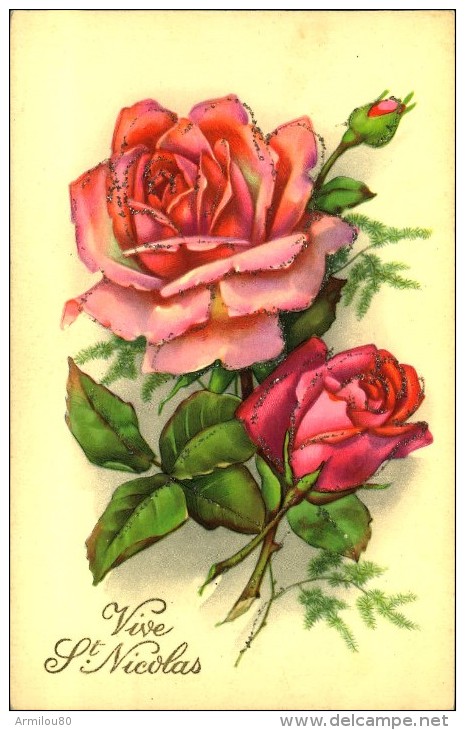 N°925 OOO 316 SAINT NICOLAS ROSES AVEC PAILLETTES  CARTE BELGE - San Nicolás