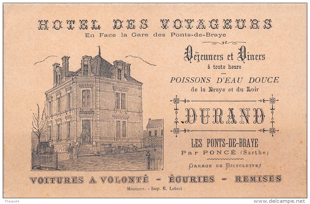 ¤¤    -   LES PONTS-de-BRAYE   -  Carte De Visite De L'Hôtel Des Voyageurs  -  Voir Description   - ¤¤ - Cartes De Visite