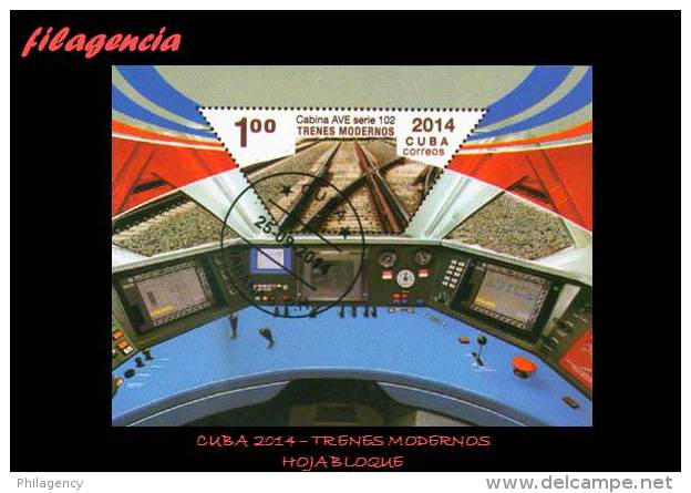 USADOS. CUBA. 2014-47 TRENES MODERNOS. HOJA BLOQUE - Used Stamps