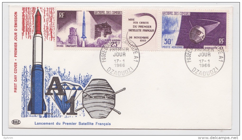 Archipel Des Comores - Dzaoudzi - Premier Jour 1966 - FDC - Fusée Diamant - Satellite - Africa