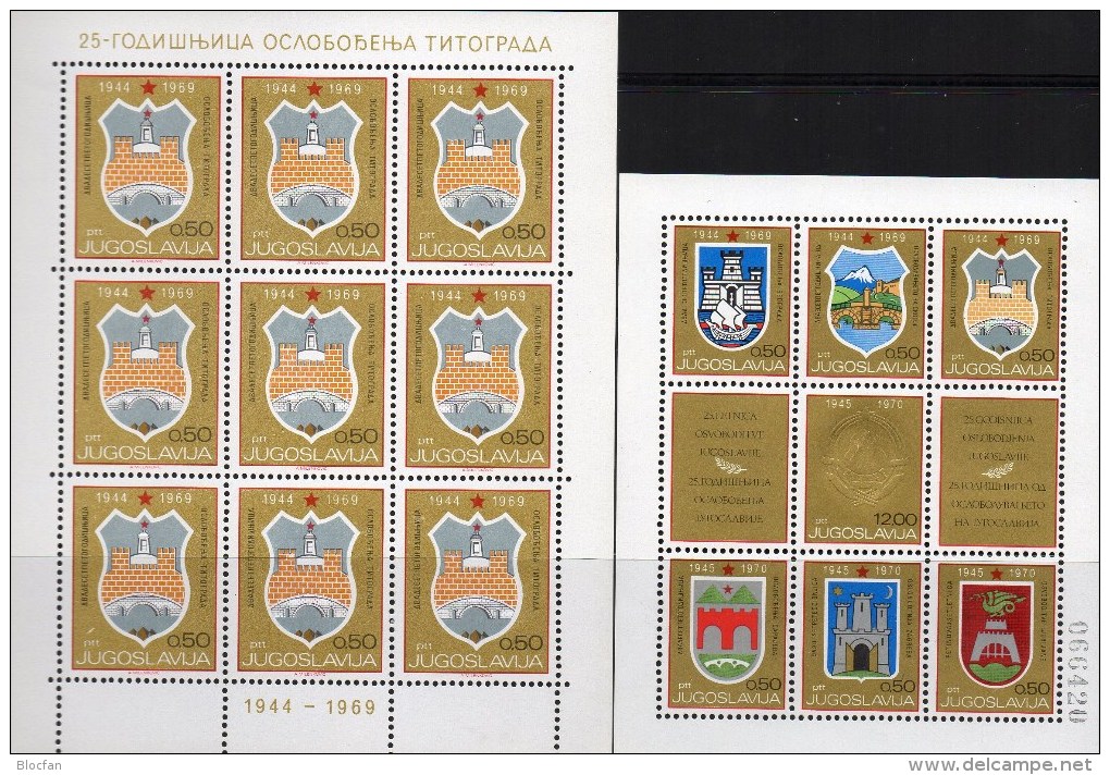 Städte-Wappen 1969 Jugoslawien 1360 KB+Block 16 ** 15€ 25 Jahre Befreiung Titograd Hoja Bloc M/s Wap Sheet Bf Yugoslavia - Neufs