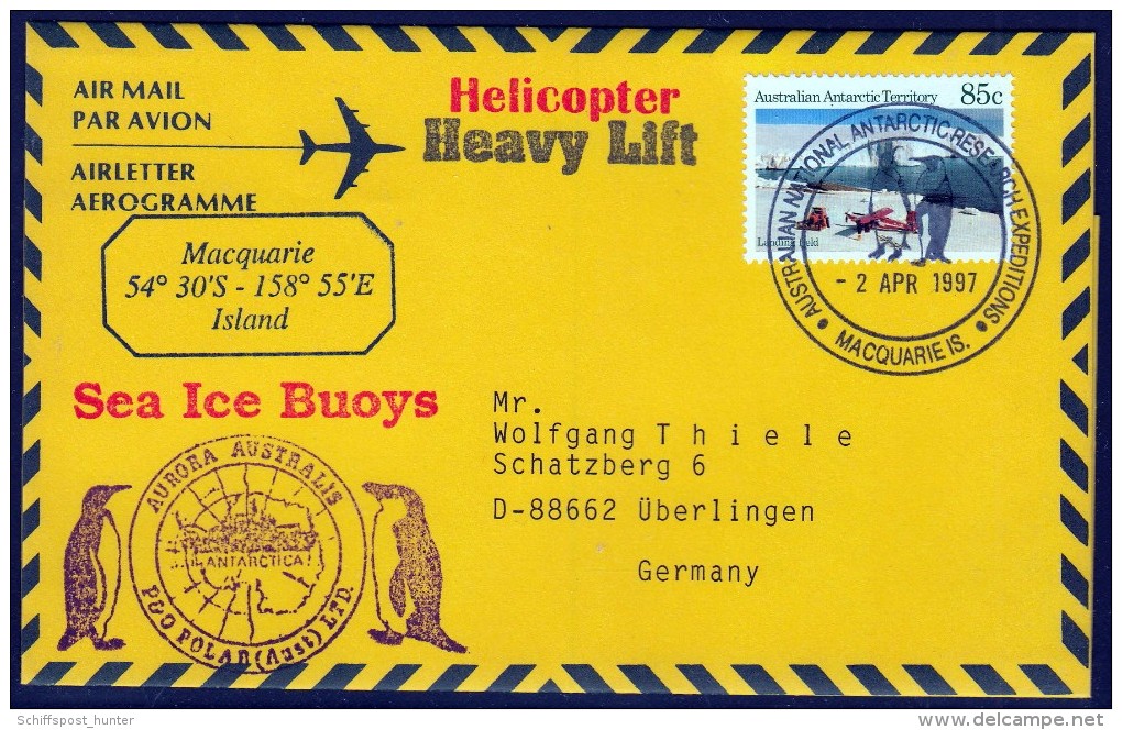 ANTARCTIC, AAT, MACQUARIE,2.APR 1997, Helicopter-Flight "Heavy Lift", 4 Cachets , Look Scan !! 18.11-13 - Antarctische Expedities