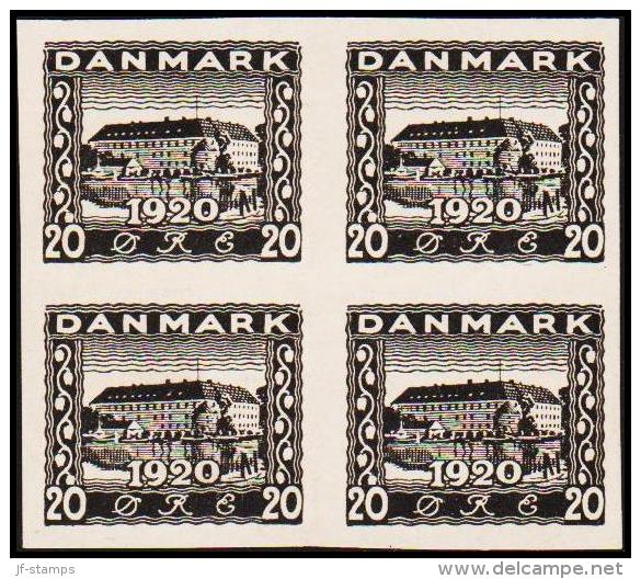 1920 - 1921. Commemorating The Re-union. 20 øre Black. 4-block. (Michel: ) - JF180680 - Prove E Ristampe