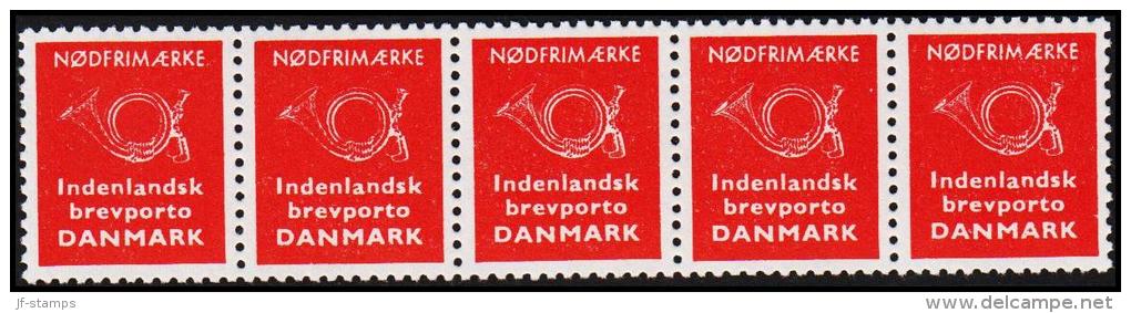 1963. NØDFRIMÆRKE. Indenlandsk Brevporto DANMARK. 5-strip. (Michel: ) - JF180657 - Essais & Réimpressions