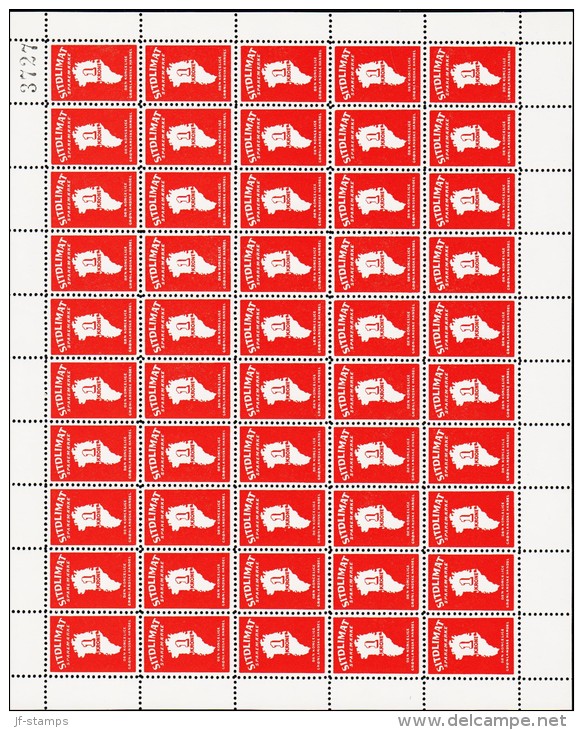 1962. SITDLIMAT SPAREMÆRKE. 25 øre Red. Complete Sheet With 50 Stamps. Unusual.   (Michel: ) - JF180621 - Paquetes Postales