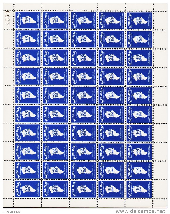 1962. SITDLIMAT SPAREMÆRKE. 25 øre Blue. Complete Sheet With 50 Stamps. Unusual.   (Michel: ) - JF180619 - Paketmarken