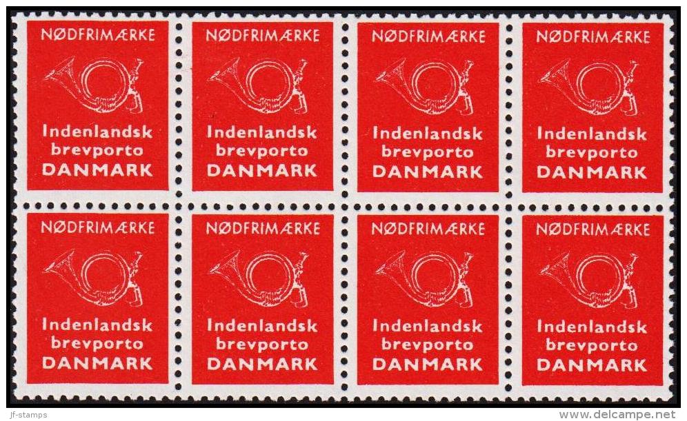 1963. NØDFRIMÆRKE. Indenlandsk Brevporto DANMARK. 8-block. (Michel: ) - JF180676 - Proeven & Herdrukken