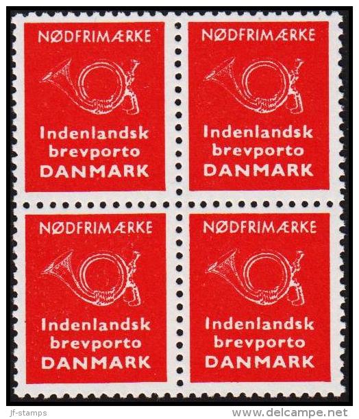 1963. NØDFRIMÆRKE. Indenlandsk Brevporto DANMARK. 4-block. (Michel: ) - JF180677 - Prove E Ristampe