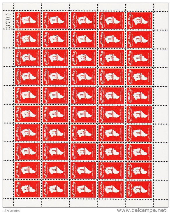 1962. SITDLIMAT SPAREMÆRKE. 25 øre Red. Complete Sheet With 50 Stamps. Unusual.   (Michel: ) - JF180620 - Parcel Post